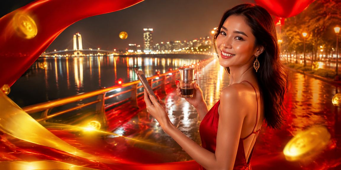Người dùng tại Đà Nẵng xem tỷ lệ kèo trên điện thoại khi uống cà phê buổi sáng